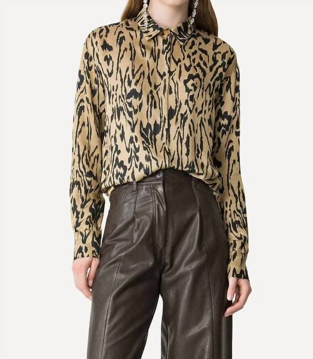 NEW FORTE FORTE moiree print satin oversized shirt in honey